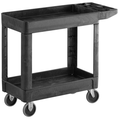 Rubbermaid FG450089BLA 18″ W x 33″ H x 39″ L Utility Service Cart 2 Shelf Flat Handle