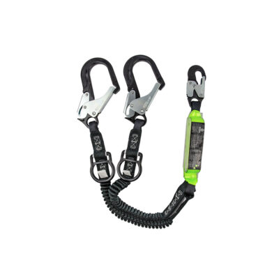 Safewaze FS-88761-FF-ALU 6′ PRO+ 100% Dual-Leg Energy Absorbing Lanyard w/ Alum Rebar Hooks & Rescue Rings 12′ Free Fall