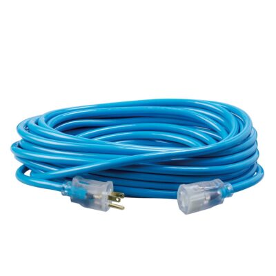 Southwire 2578SW000H 12/3 50′ SJTW Cool Blue Extension Cord W/Lighted Ends (Extra Durable HD)